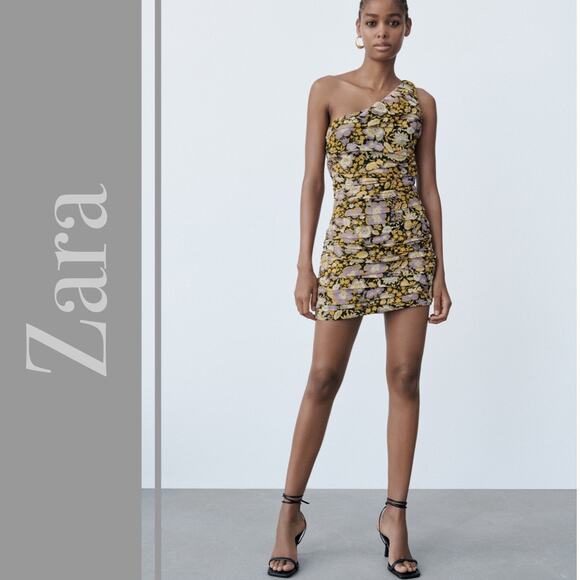 NEW Zara Off-Shoulder Rouched Floral Dress - Picture 5 of 7